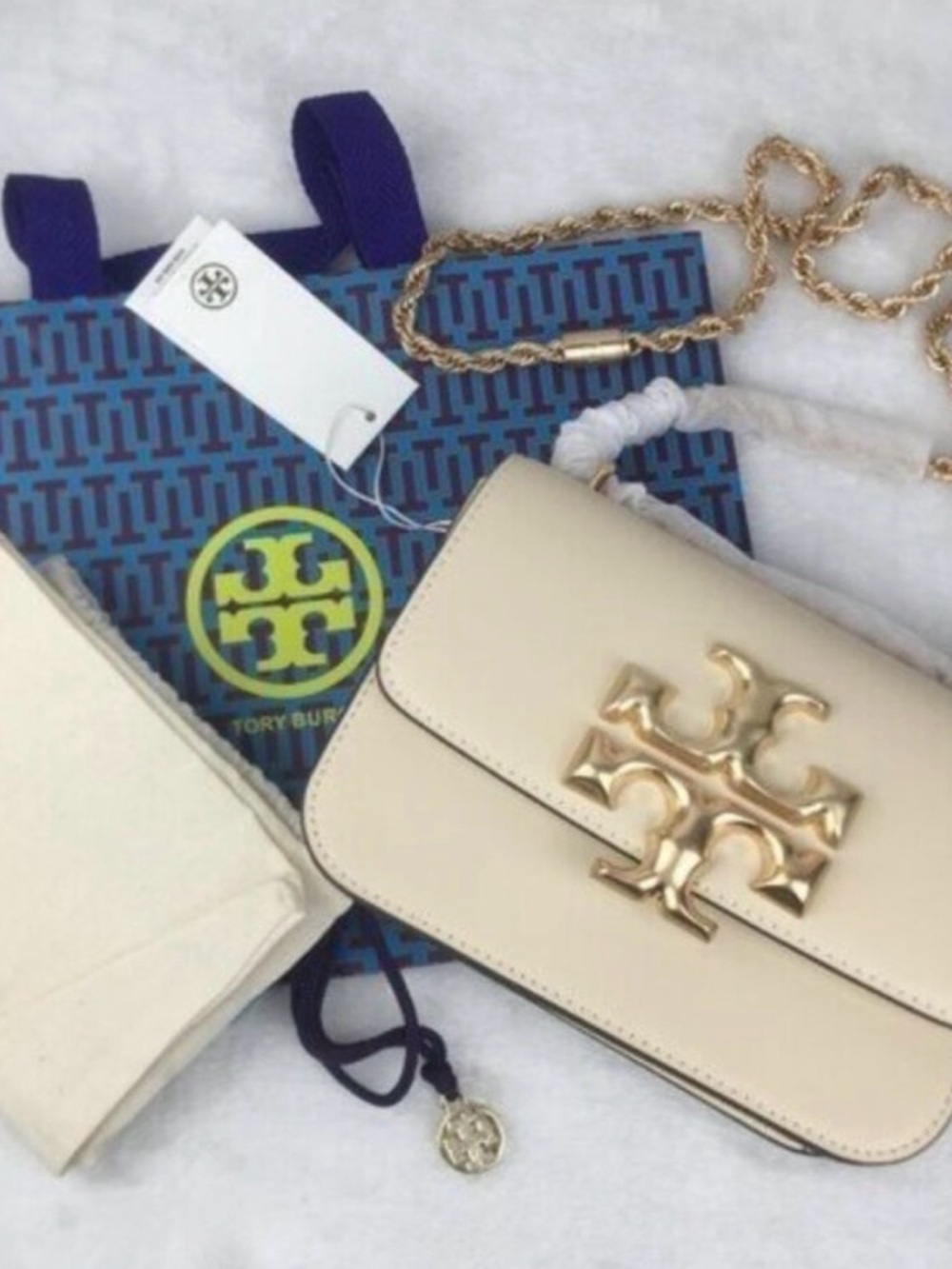 Tory Burch Cream Leather Crossbody with Gold Logo Hardware